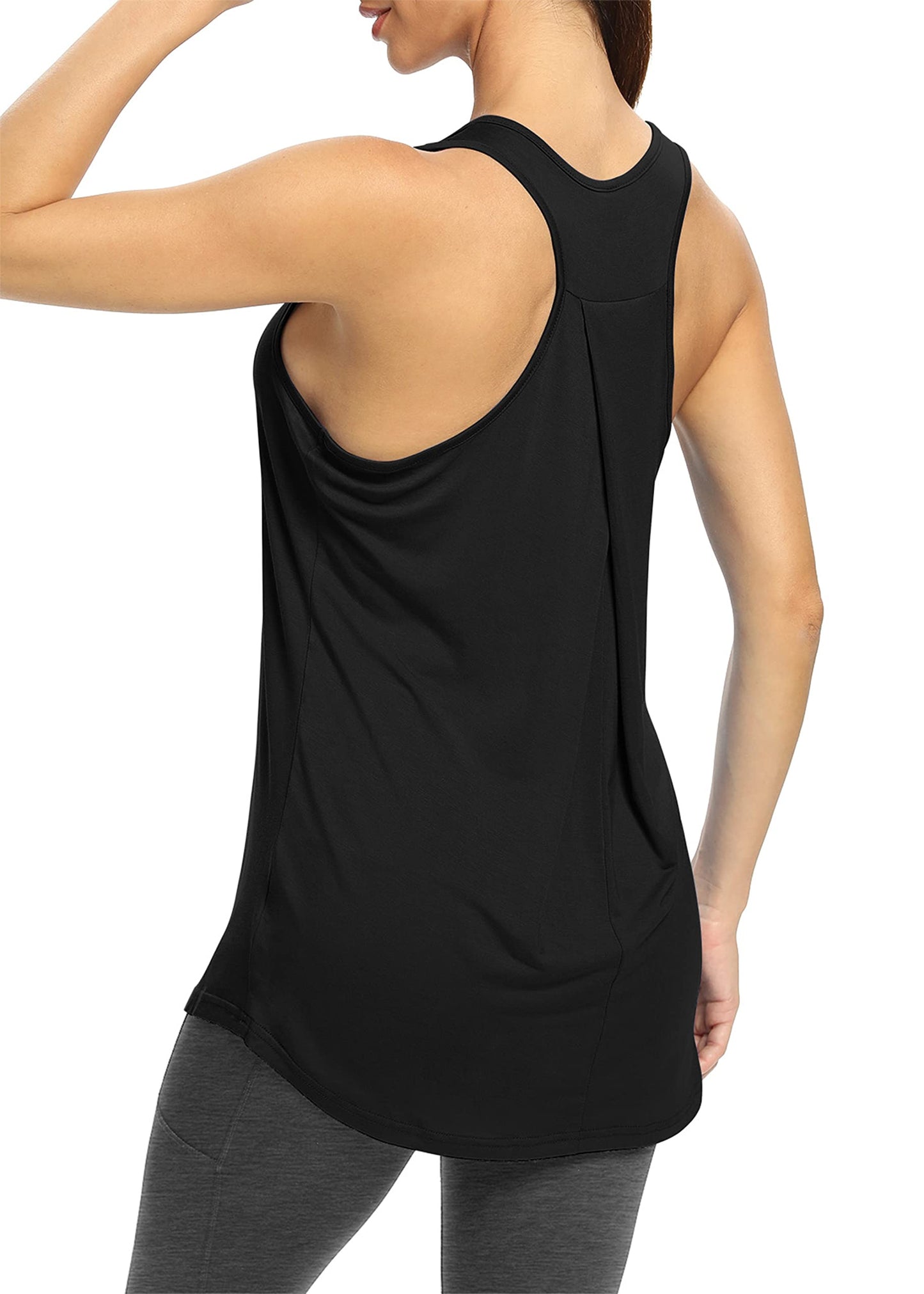 Bestisun Womens Long Tank Tops Running Workout Yoga Clothing Athletic Wear Sports Gym Shirts Black L
