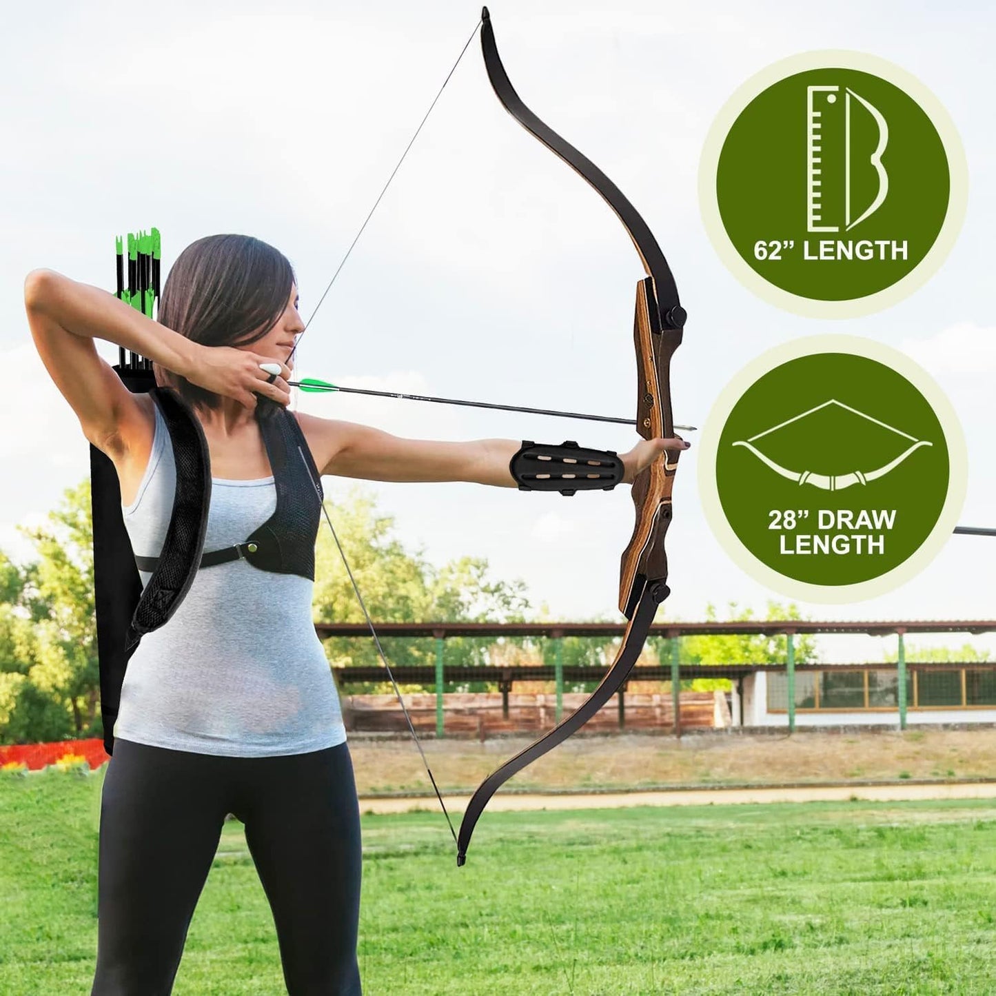 Samick Sage Takedown Recurve Bow and Arrow Set - 62 Inch Complete Ready-to-Use Longbow Archery Set - Includes 6 Arrows, Quiver, Bowstring & Stringer Tool, Arm & Finger Guard for Adults & Older Teens