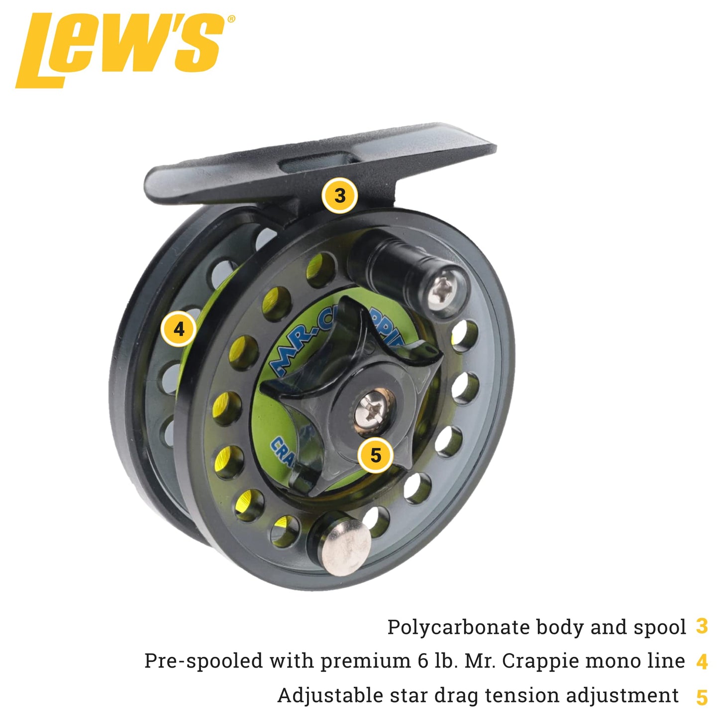 Lew's Crappie Thunder Jigging Fishing Reel, 2 Bearing System, Right-Hand Retrieve, Crappie Thunder Green