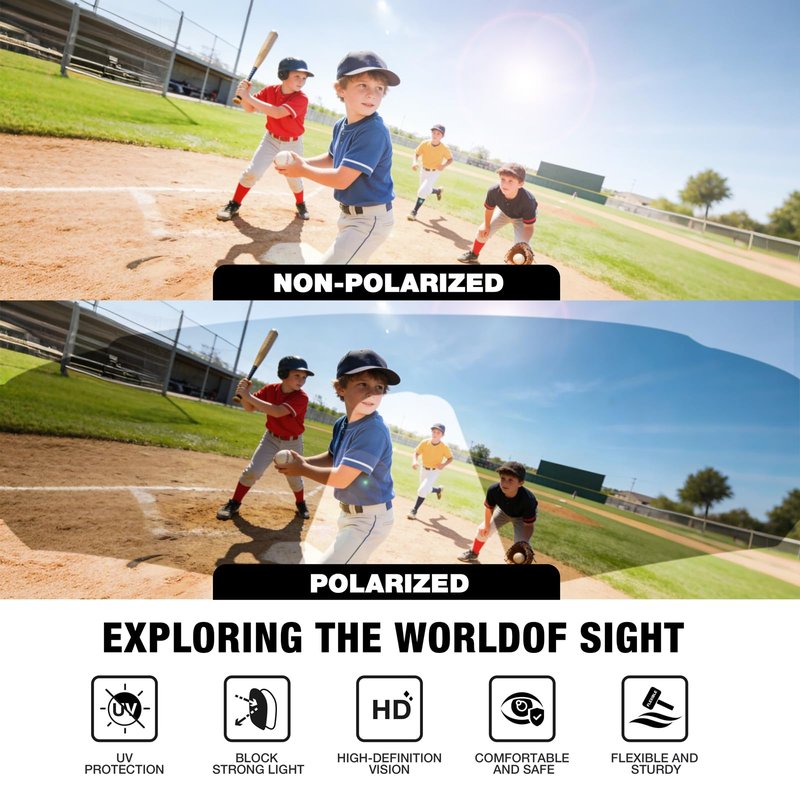 RIVBOS Youth Baseball Sunglasses for Kids(Boys&Girls) Polarized UV Protection Cycling Glasses BlackWhile InkDot Frame IceBlue Lens RYS007