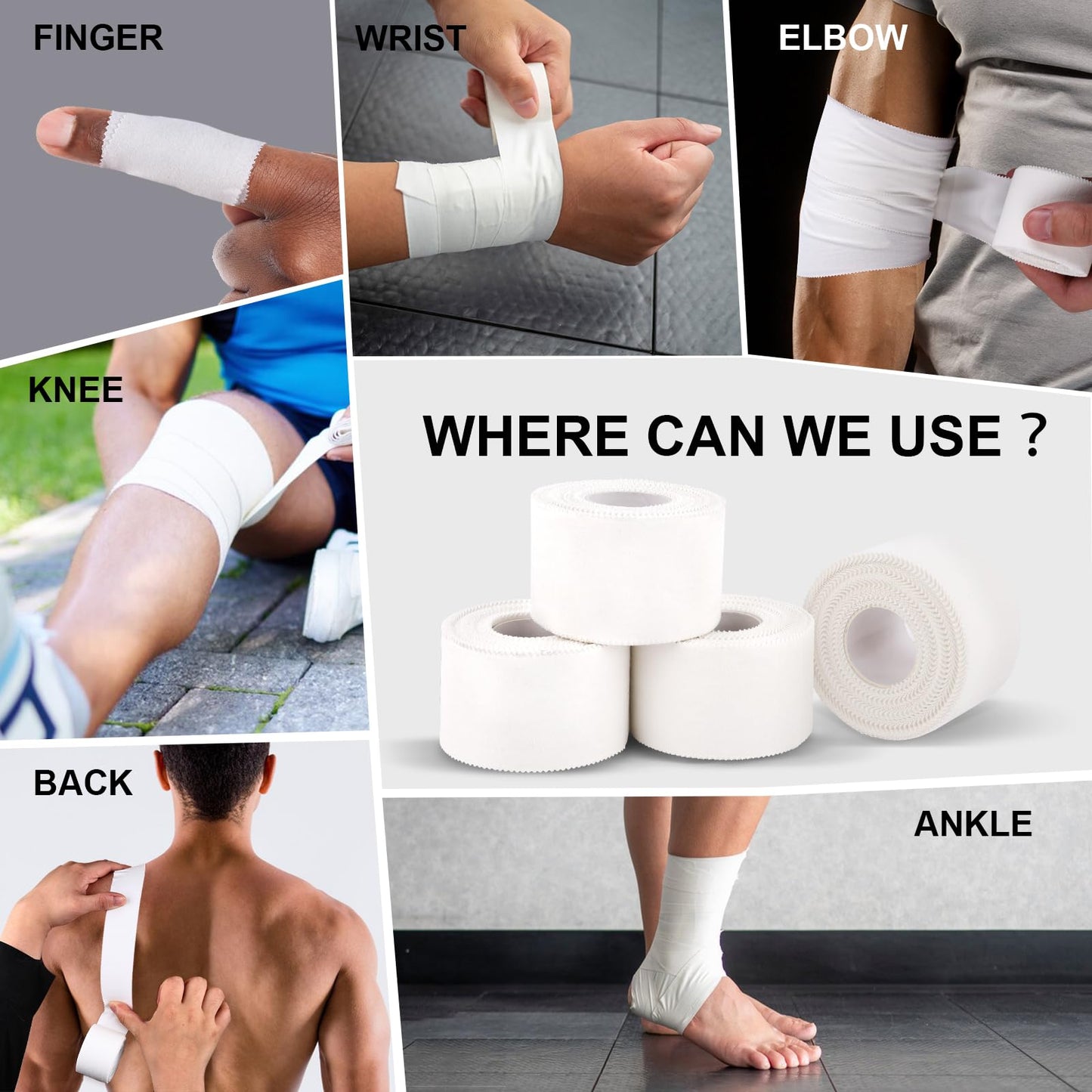 CHMI Athletic Tape,White Sports Tape (20 Pack), 200 Yards Rolls Very Strong Easy Tear NO Sticky Residue Best Tape for Gymnastics Climbing Bat Injuries Medical (1.5 Inch X 200 Yards).