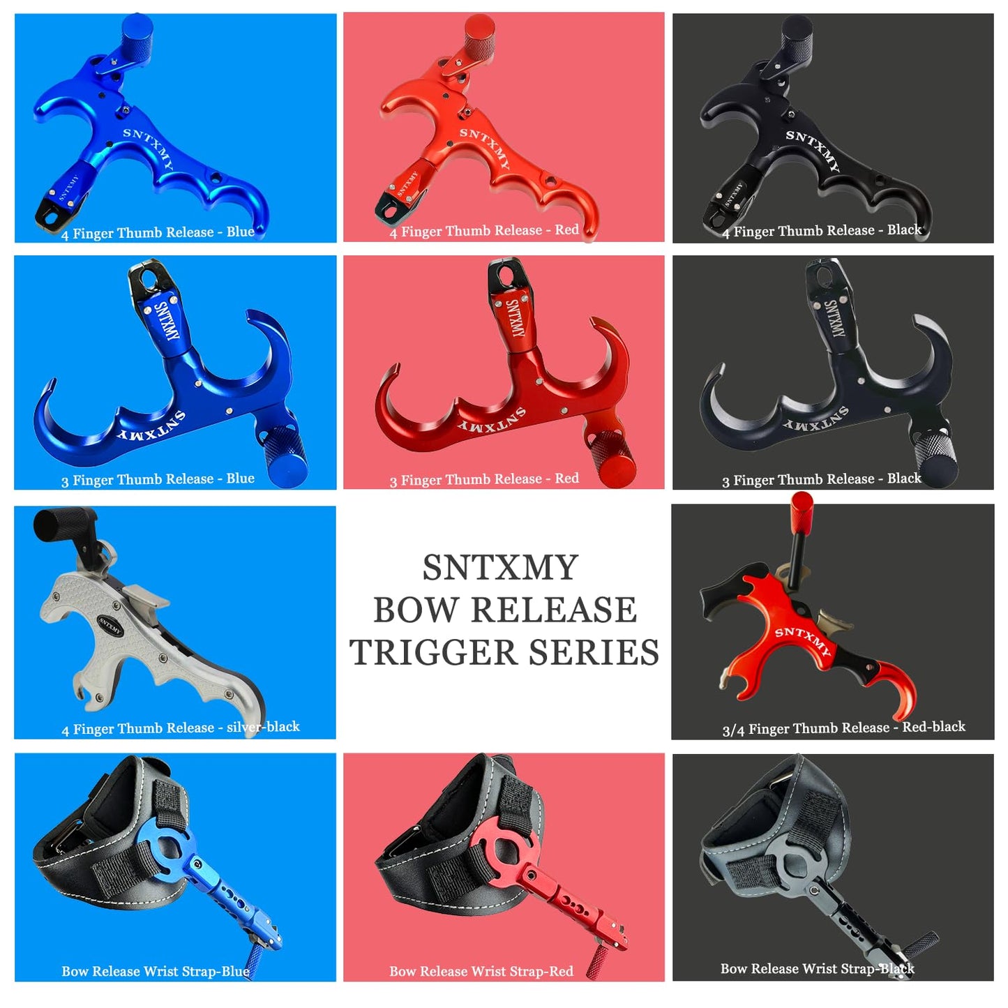 sntxmy Bow Release for Compound Bow, Archery Release Trigger, Compound Bow Release, Thumb Release. (3 Finger Bow Release, Light Red)