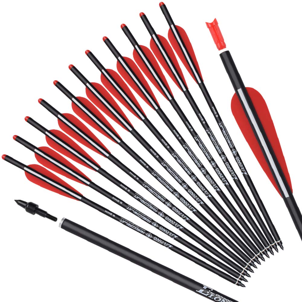 Carbon Crossbow Bolts 22 Inch Hunting Archery Arrows with 4" Vanes Replaced Arrowhead Tip (Pack of 12)