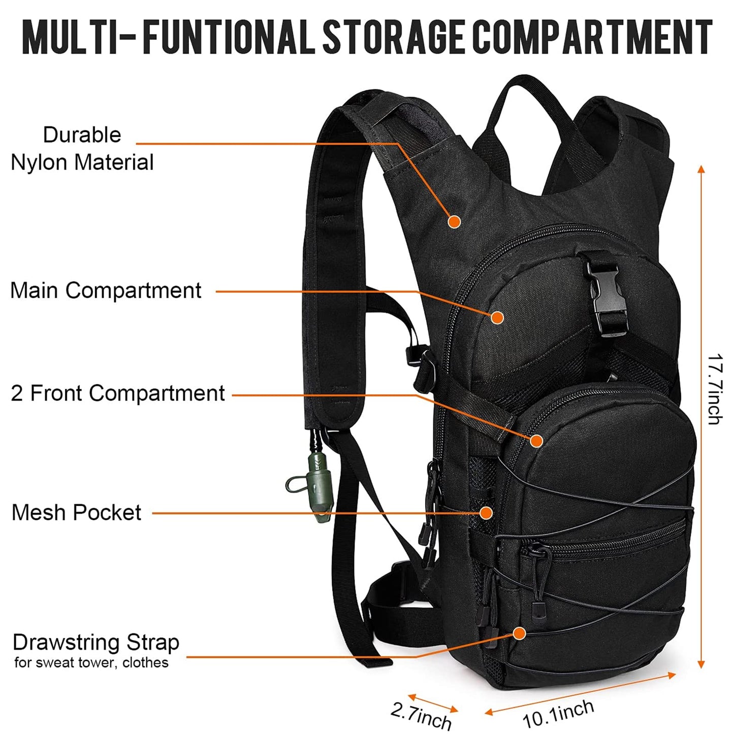 G4Free hydration pack Sports runner Hydration Backpack With Bladder (19.68"x 8.26"x 4.72")(Black)