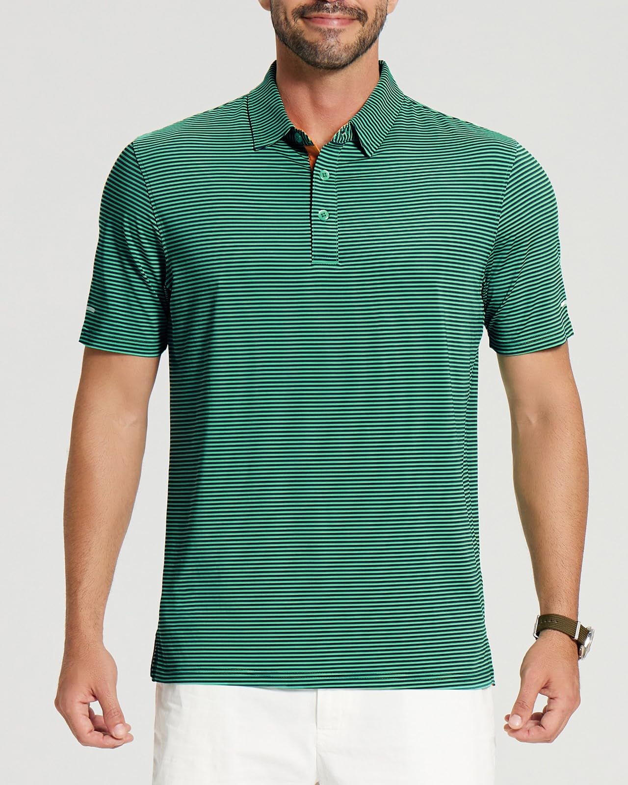 YAMXDM Golf Shirts for Men Moisture Wicking Short Sleeve Performance Sport Casual Striped Collared Mens Polo Shirt Green XL