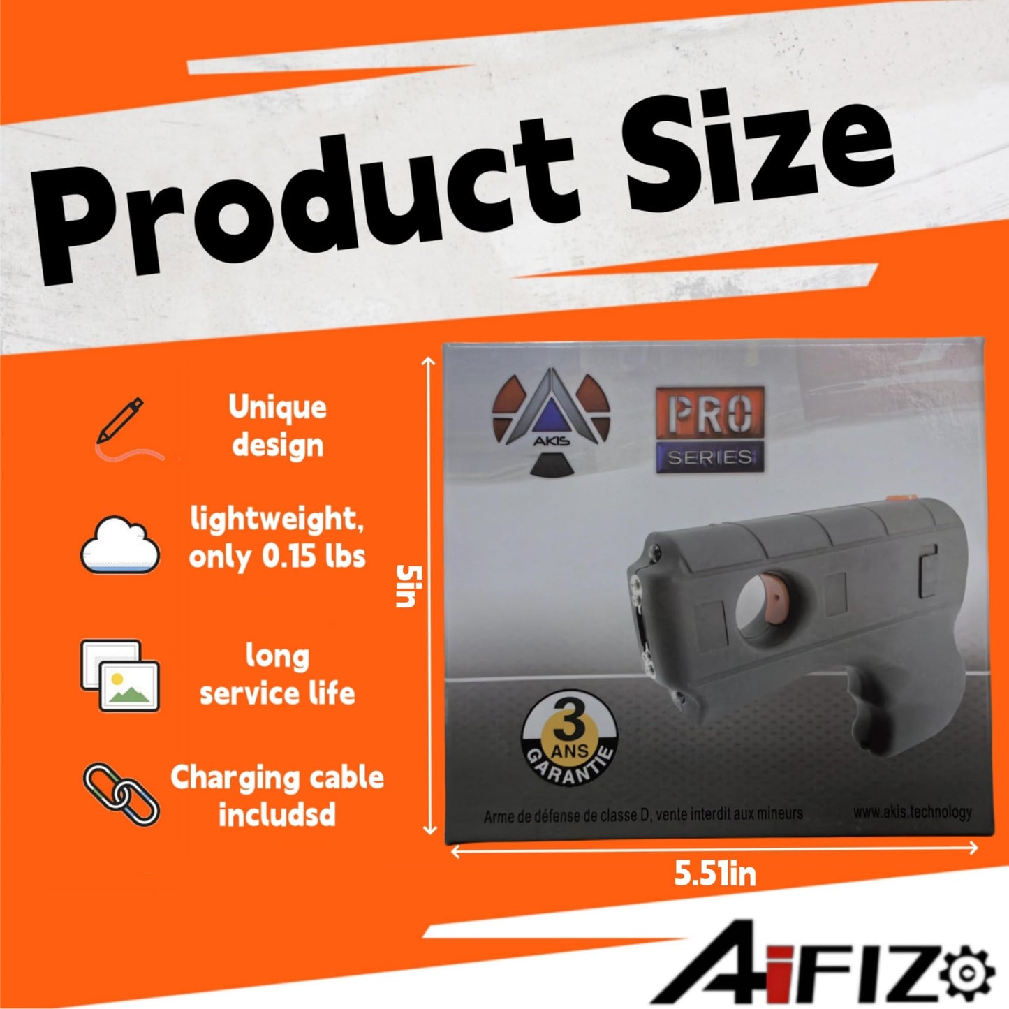 AIFIZO Stun Gun with Safety Pin Easy Cary USB Rechargeable