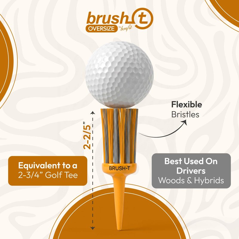BRUSH-T Title Premium Plastic Golf Tees, Orange Oversize 6-Pack, Size 2.4" Unbreakable Innovative Design, Consistent Height, Perfect Golf Gift for Men and Women Golfing Tees, Works with Any Golf Ball
