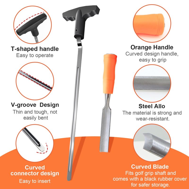 Golf Grip Tape Stripper Remover Tool & Golf Grip Removal Tool - Golf Grip Kit,Groove Remover Saver for Standard Length Swinging Grips，High-Carbon Steel Golf Club Tool， Golf Tools Golf Grip Tool