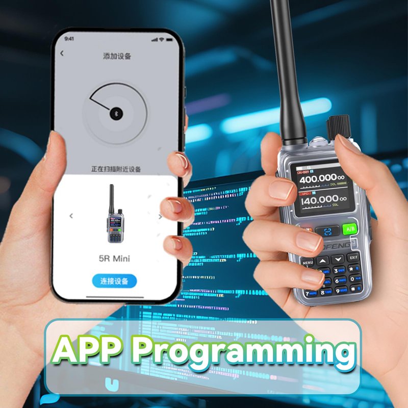 BAOFENG UV5RMINI Two Way Radio NOAA Weather Radio Dual PTT 999CH Survival APP Programming Copy Frequency Ham Radio (Hyaline)