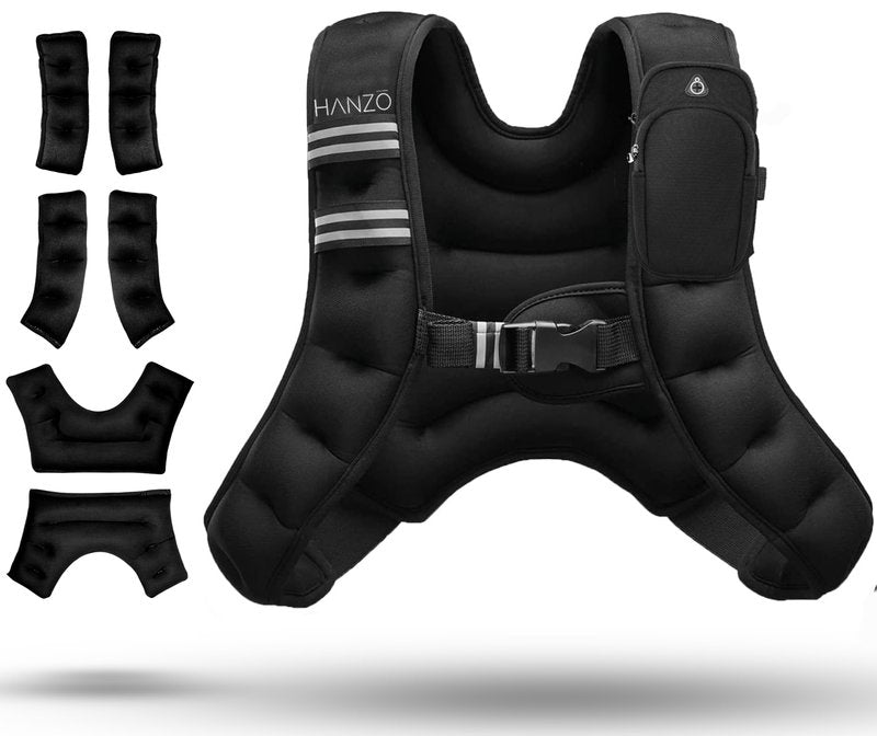 HANZO - Adjustable Running Weight Vest Premium Weighted Vest Running, Workouts, Fitness, Jogging, Hiking, Workout Weighted Vest Easy Washing (Black, 12lbs)