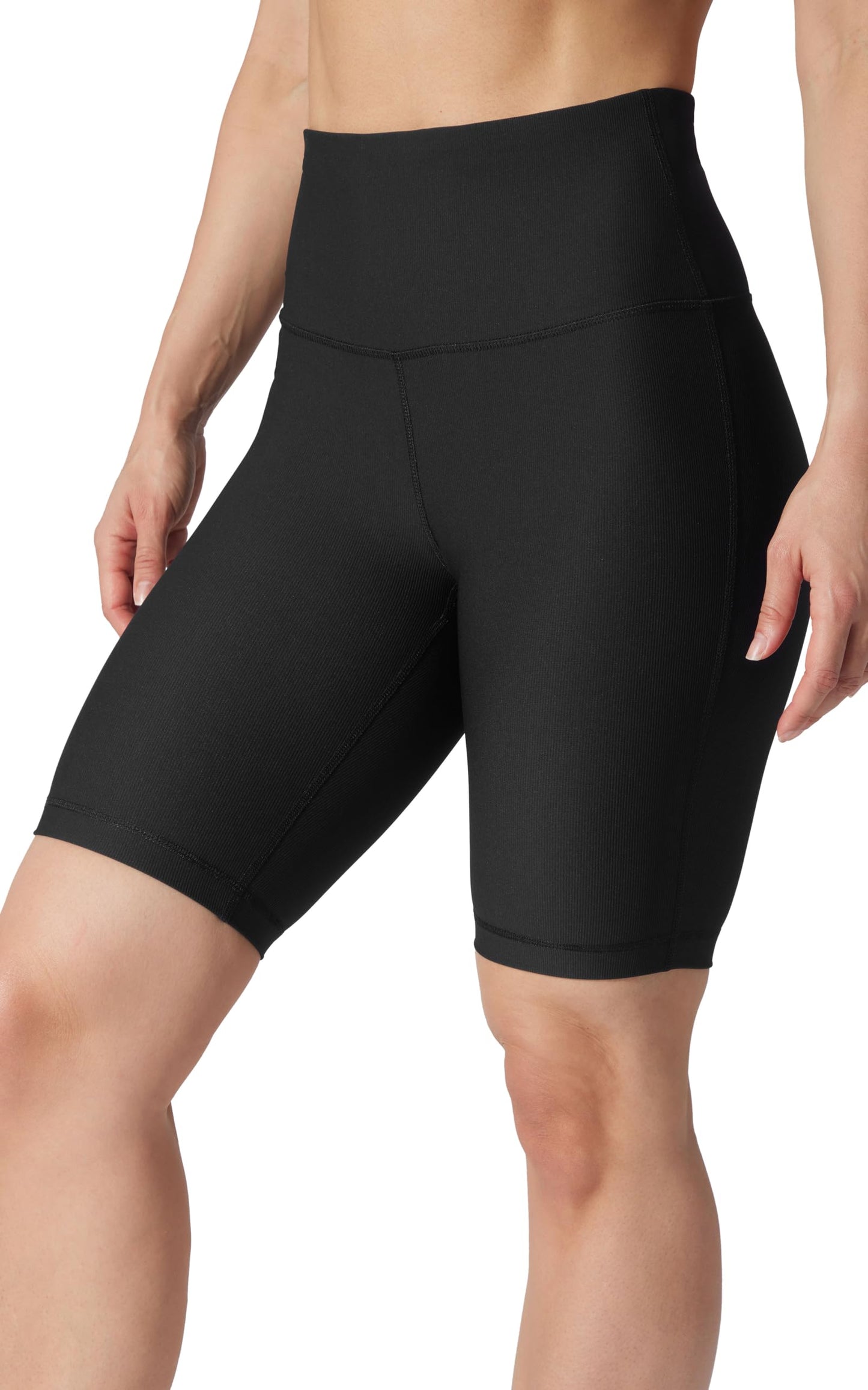 90 Degree By Reflex Womens High Waisted Biker Shorts Ribbed Workout Yoga Running Spandex Short - Black 9" Ribbed - Medium