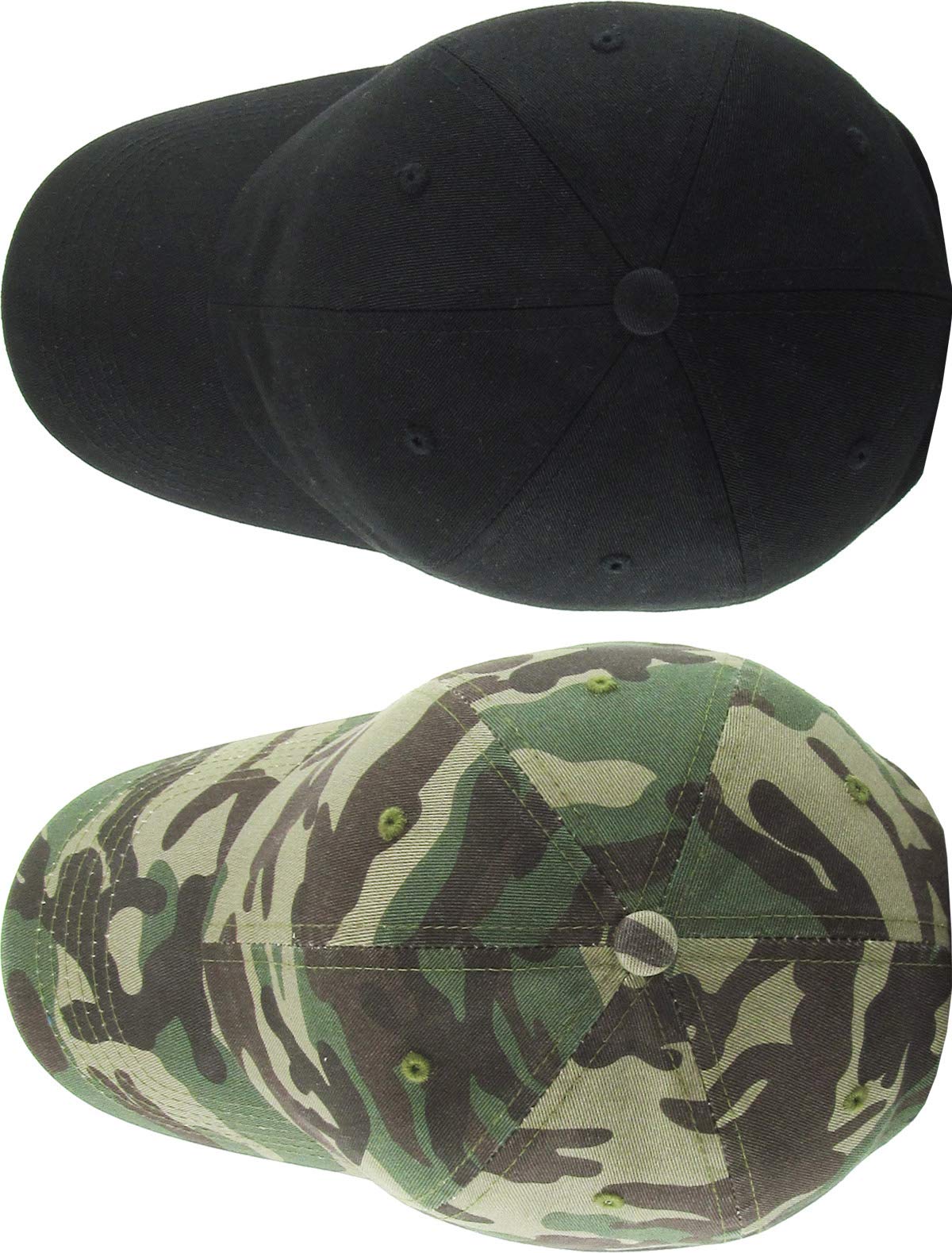 KBETHOS Classic Cotton Dad Hat Bundle Adjustable Unconstructed Plain Cap (One Size, Black + Camo (2 Pack))
