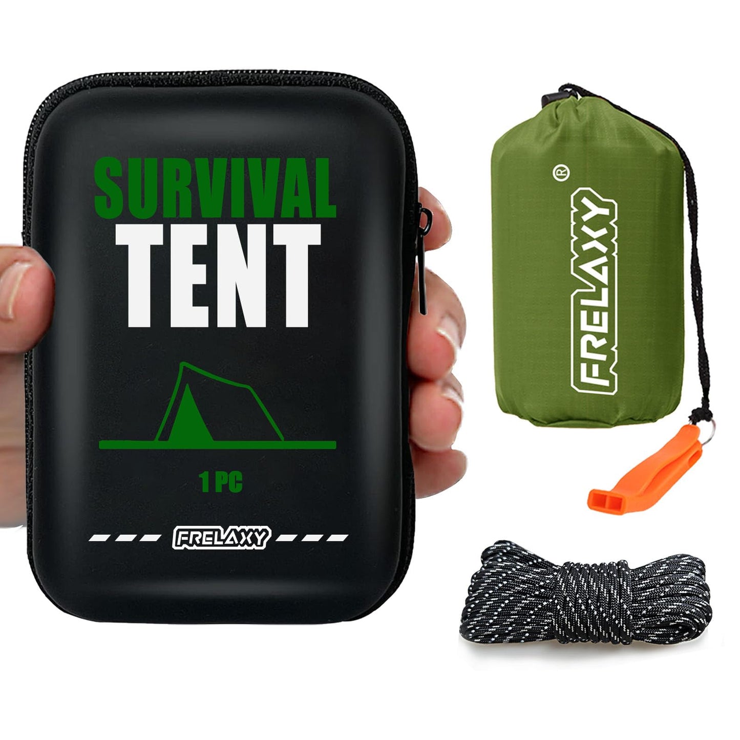 Frelaxy Extra-Thick Emergency Tent, Compact Survival Tent with Whistle, Upgraded Paracord, Storage Pouch, and EVA Case, 2 Person Emergency Shelter for Backpacking, Hiking (Army Green - 2 Pack)