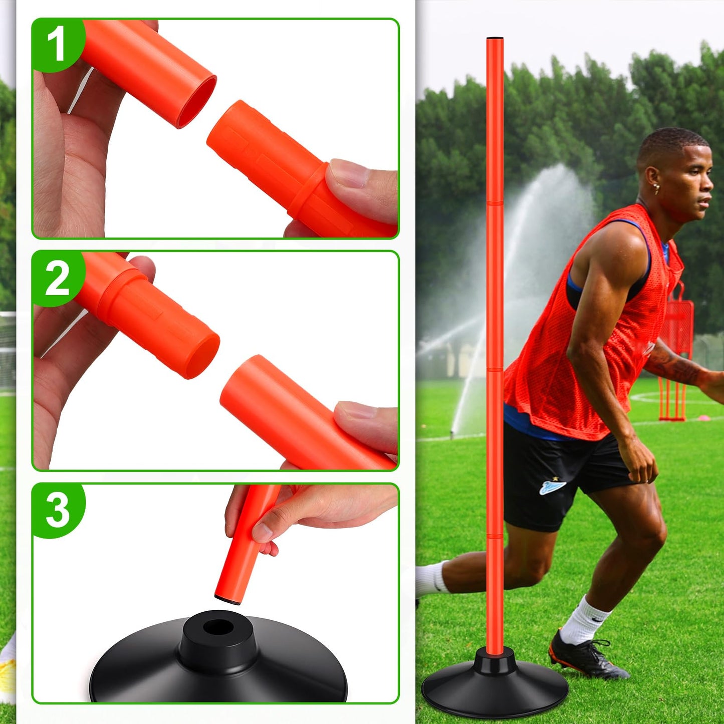TOBWOLF 6PCS 5.3FT Adjustable Soccer Agility Poles with Rubber Bases, Detachable Soccer Training Poles, Soccer Sticks with Organizer Bag for Football, Rugby, Basketball, Turf, Indoor & Outdoor