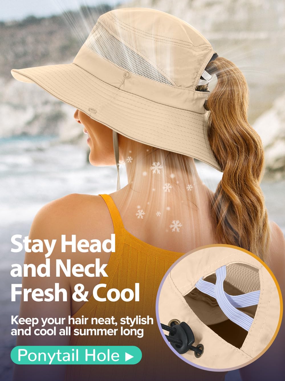 EW East Water Sun Beach Hat for Women, UPF50+ Waterproof with Ponytail Hole