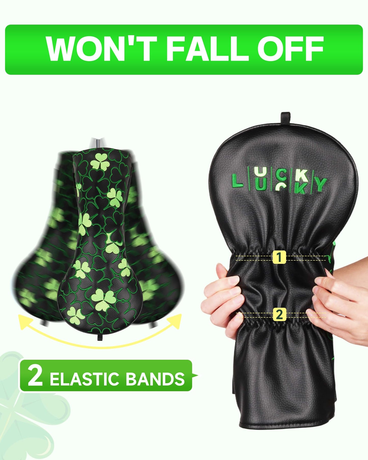 Big Teeth Golf Irish Luck Driver Headcover St. Patrick’S Day Driver Cover Black Driver Head Cover Lucky Clover Golf Driver Head Covers Green Shamrock