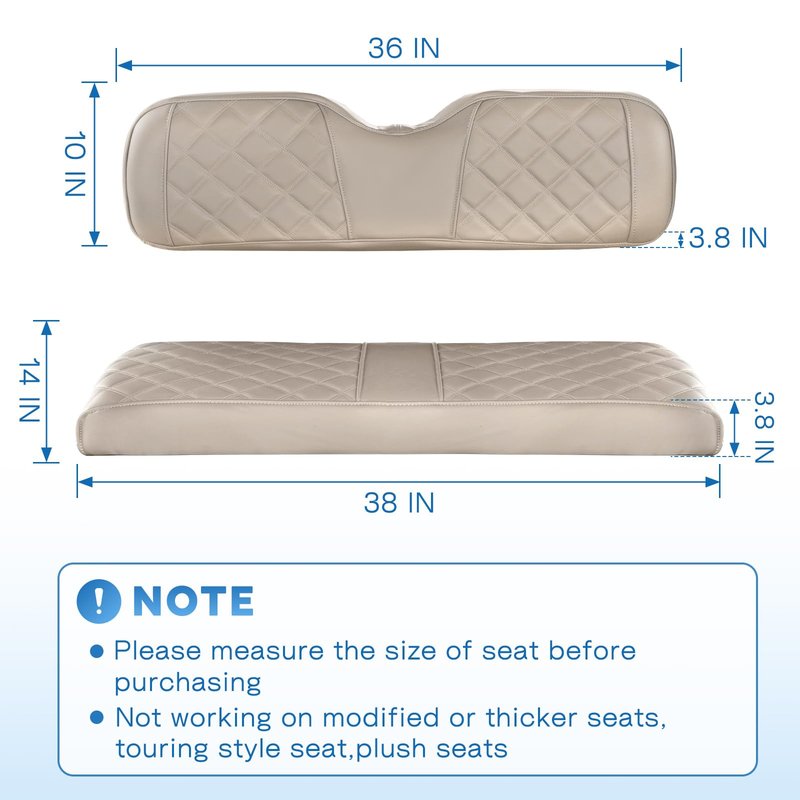 CHENGWEI Golf Cart Rear Seat Covers Fit Club Car Precedent DS EZGO TXT RXV Yamaha Aftermarket Standard Back Seat Cushion,Faux Leather Replacement Seat Cover Adjustable Buckle No Stapler Needed(Beige)