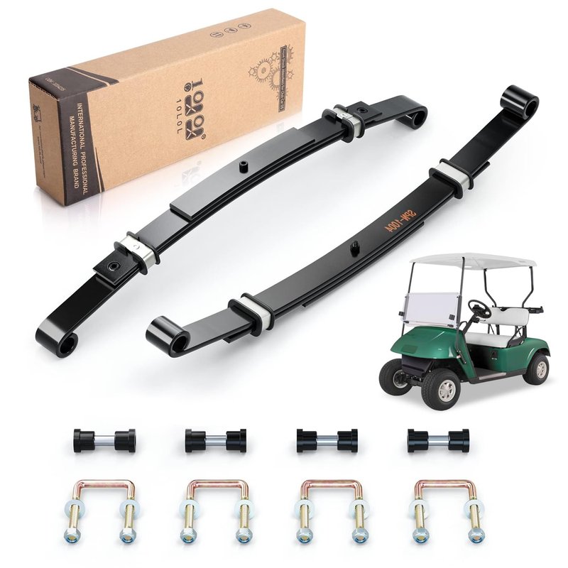 10L0L Golf Cart Heavy Duty 3 Leaf Spring Kit for EZGO TXT Medalist 1995-2013, Complete Set with Bushings, Sleeves & U-Bolts, Replaces 70506-G01, 74135-G01, 74207-G01, 74207-G03 (2-Pack Springs)