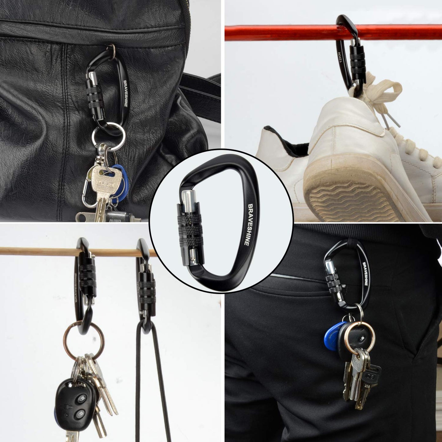 Aluminum Locking Carabiners D Shape Buckle Hooks for Hammocks or Dog Leash Use