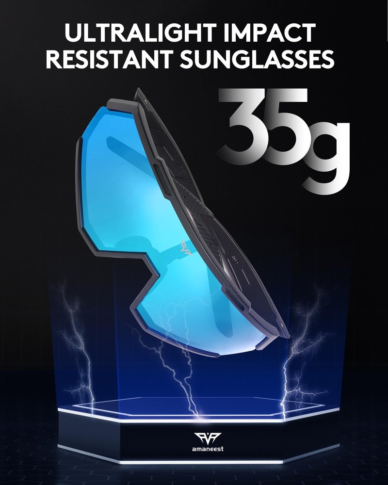AMANEEST Safety Sunglasses for Men and Women,for Running Cycling Construction UV Protection(Ice-Blue Lens&Night Lens,Gray Polarized Lens)