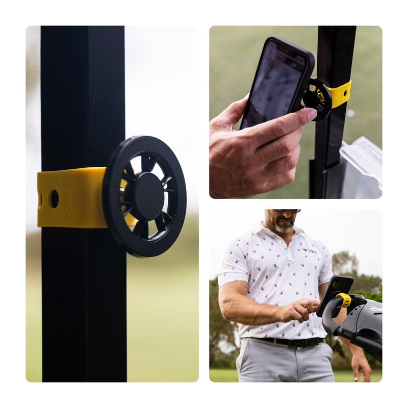 CRVNCH. Magnetic Golf Cart Phone Holder - iPhone and Android Compatible - Strong Magnet, Easy Install - Cell Phone Mount for Golf Cart or Push Cart - Golf Cart Accessory for GPS, Apps & Music