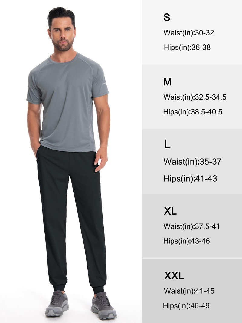 Tallemon Tall Mens Joggers 34 Inseam Long Sweatpants with 3 Zipper Pockets Lightweight Athletic Tapered Pants, Black, Large