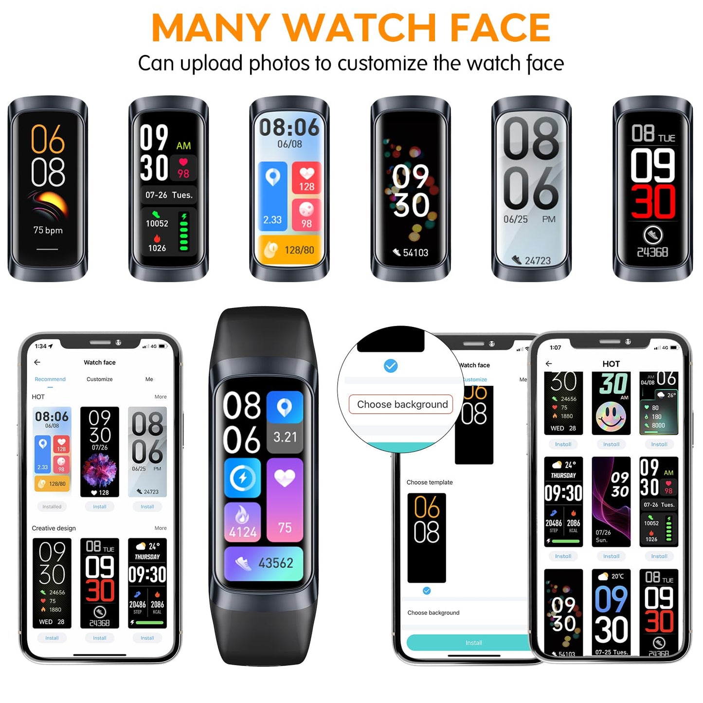 Fitness Tracker for Men Women,Smart Watch with Blood Pressure Heart Rate & Sleep Monitor IP67 Waterproof Step Calorie Counter Pedometer Fitness Activity Watch Health Watches for Android iOS Phone