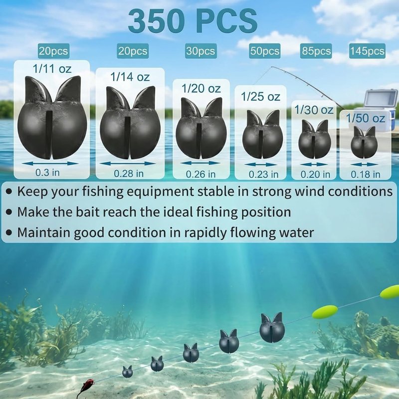 Premium Split Shot Fishing Weights - 200/350 Pcs Removable Leakproof Sinkers for Freshwater & Saltwater | 5/6 Sizes