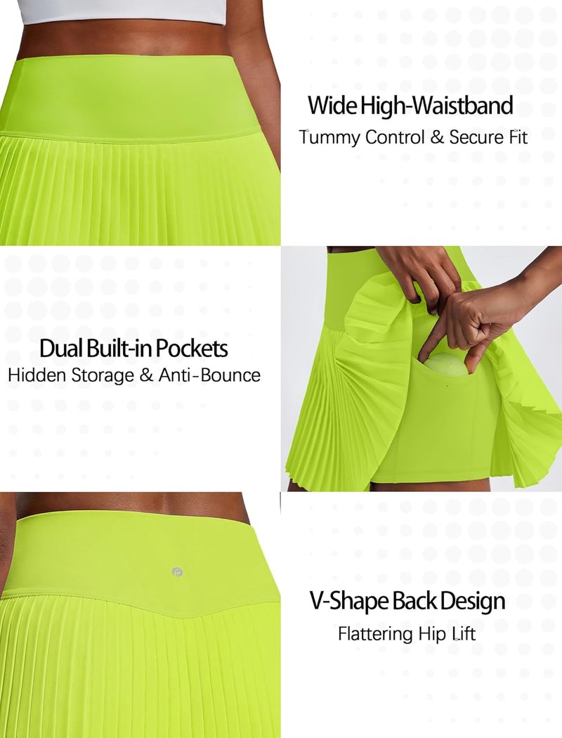 High Waist Pleated Tennis Skirts for Women - Mini Athletic Golf Skort with Shorts & Pockets | 15”