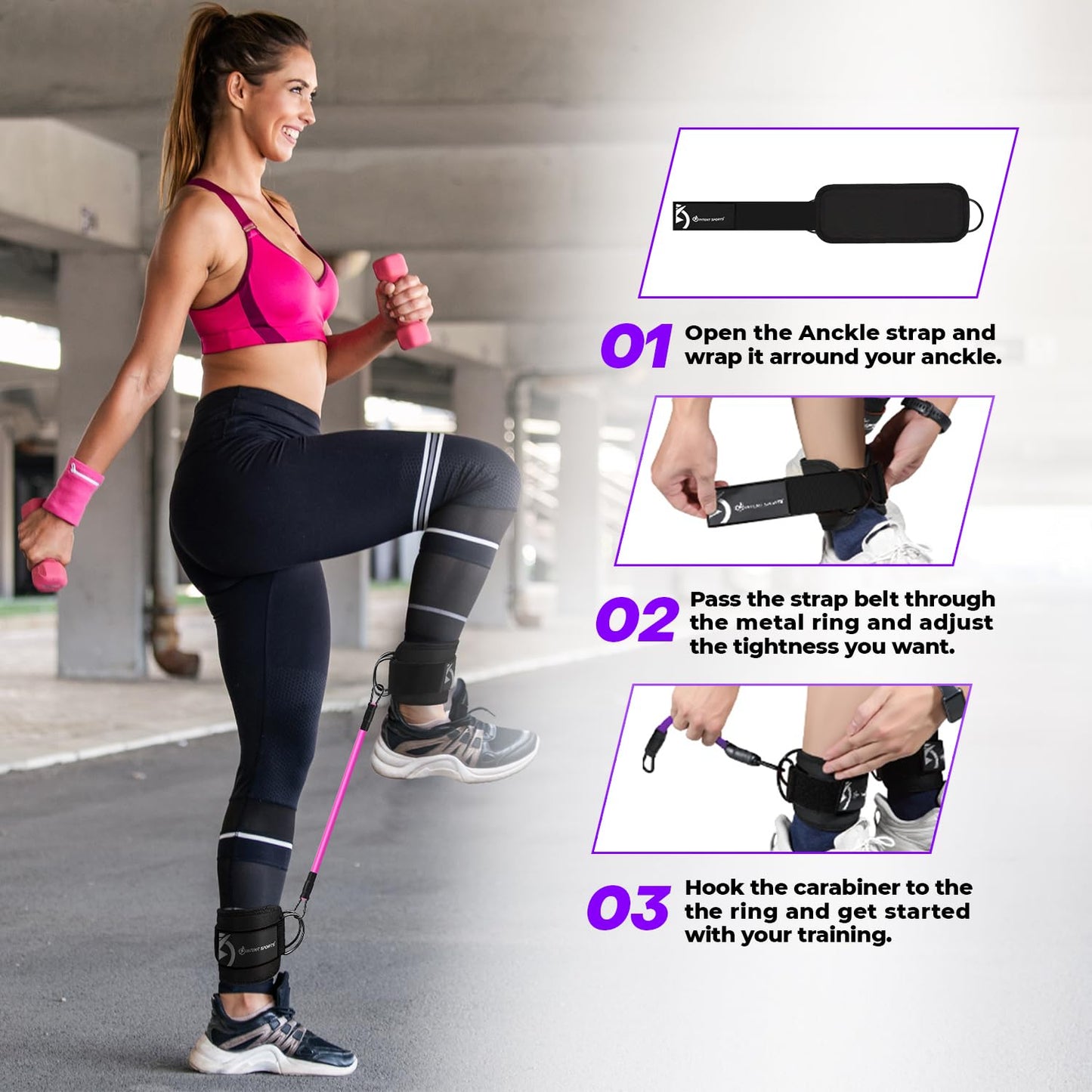 INTENT SPORTS Ankle Resistance Bands - with Cuffs, Ankle Bands for Working Out, Leg Butt Workout Equipment for Kickbacks Hip Gluteus Training Exercises | 60LB Resistance Strap Bands for Men & Women |