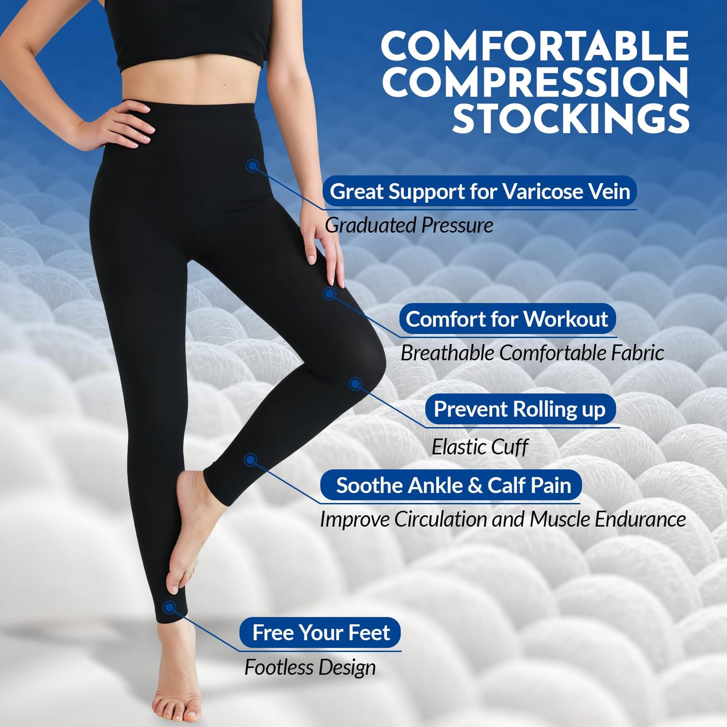 Compression Tights Women, 20-30mmHg Graduated Support Compression Pantyhose Footless Medical Compression Stockings High Waist Compression Leggings for Varicose Veins, Edema, DVT(Black, X-Large)