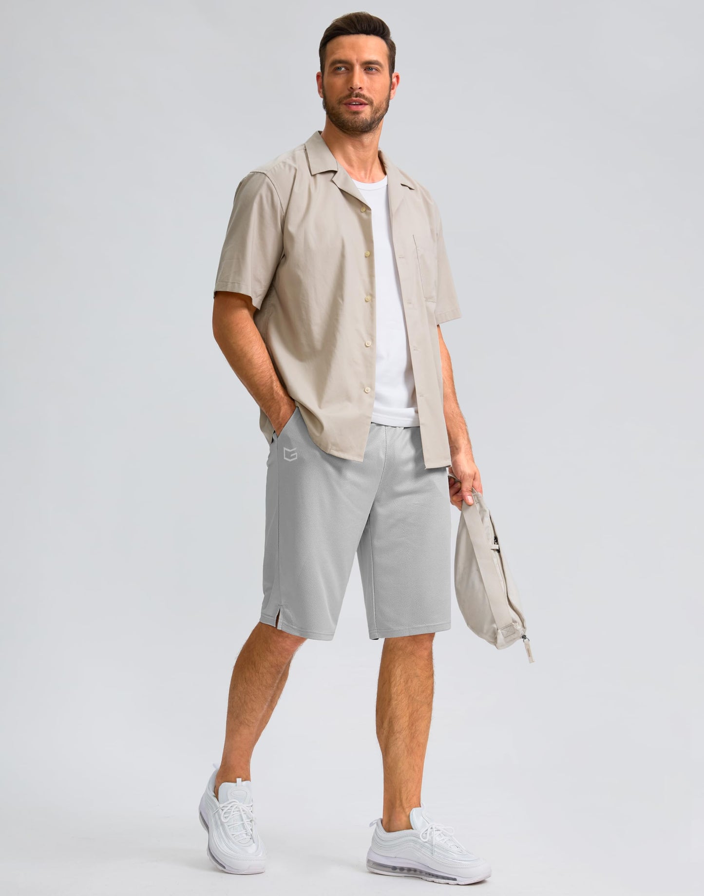 G Gradual Men's Athletic Shorts with Pockets 9" / 11" Long Basketball Shorts Lightweight Quick Dry Gym Workout Shorts for Men(Light Gray,4XL)