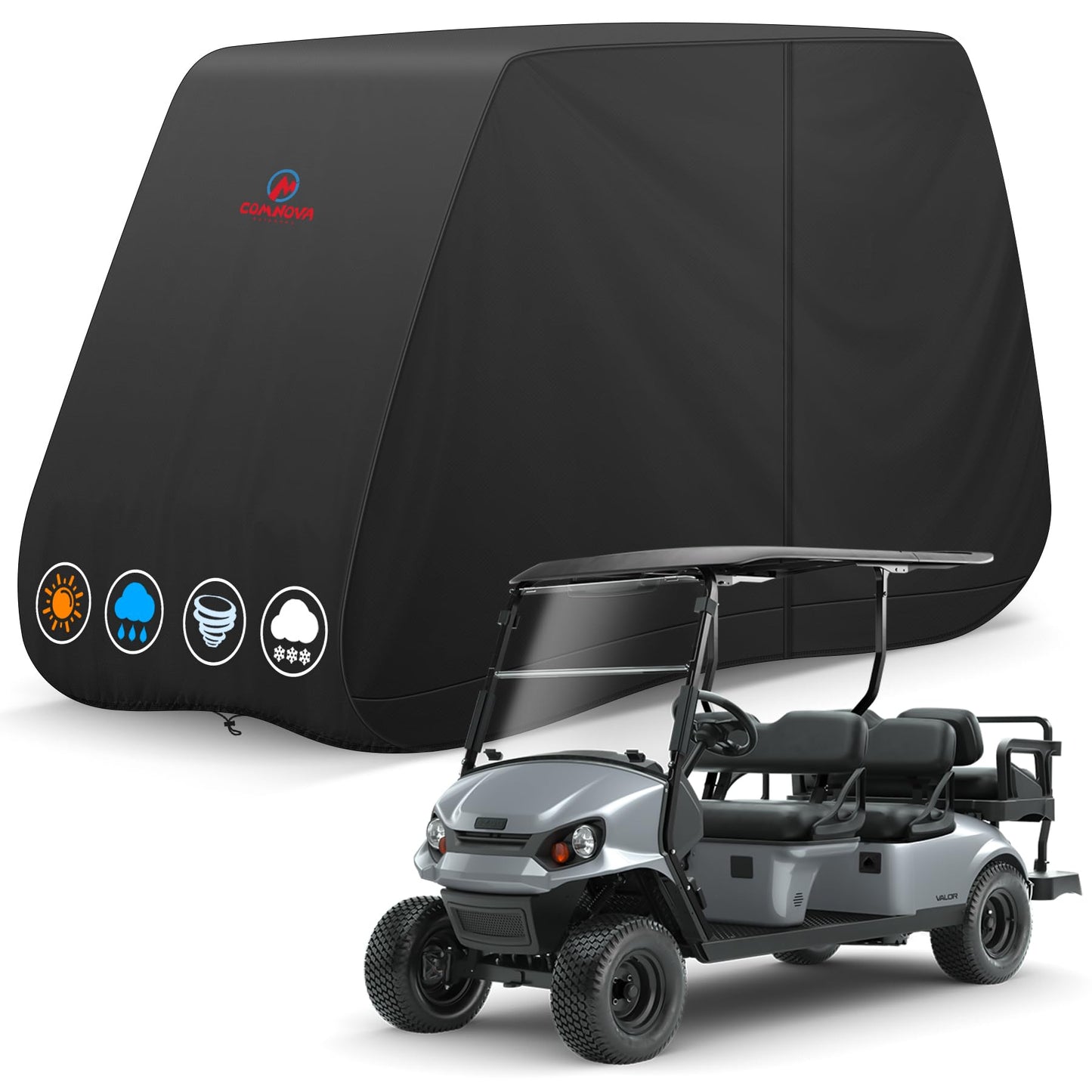 Comnova Golf Cart Cover 6 Passenger - 600D Waterproof Golf Carts Enclosure with Zipper, Windproof & UV Resistant, Outdoor Golf Cart Cover Universal Fit EZGO, Club Car, Yamaha up to 156"L x 51"W x 70"H