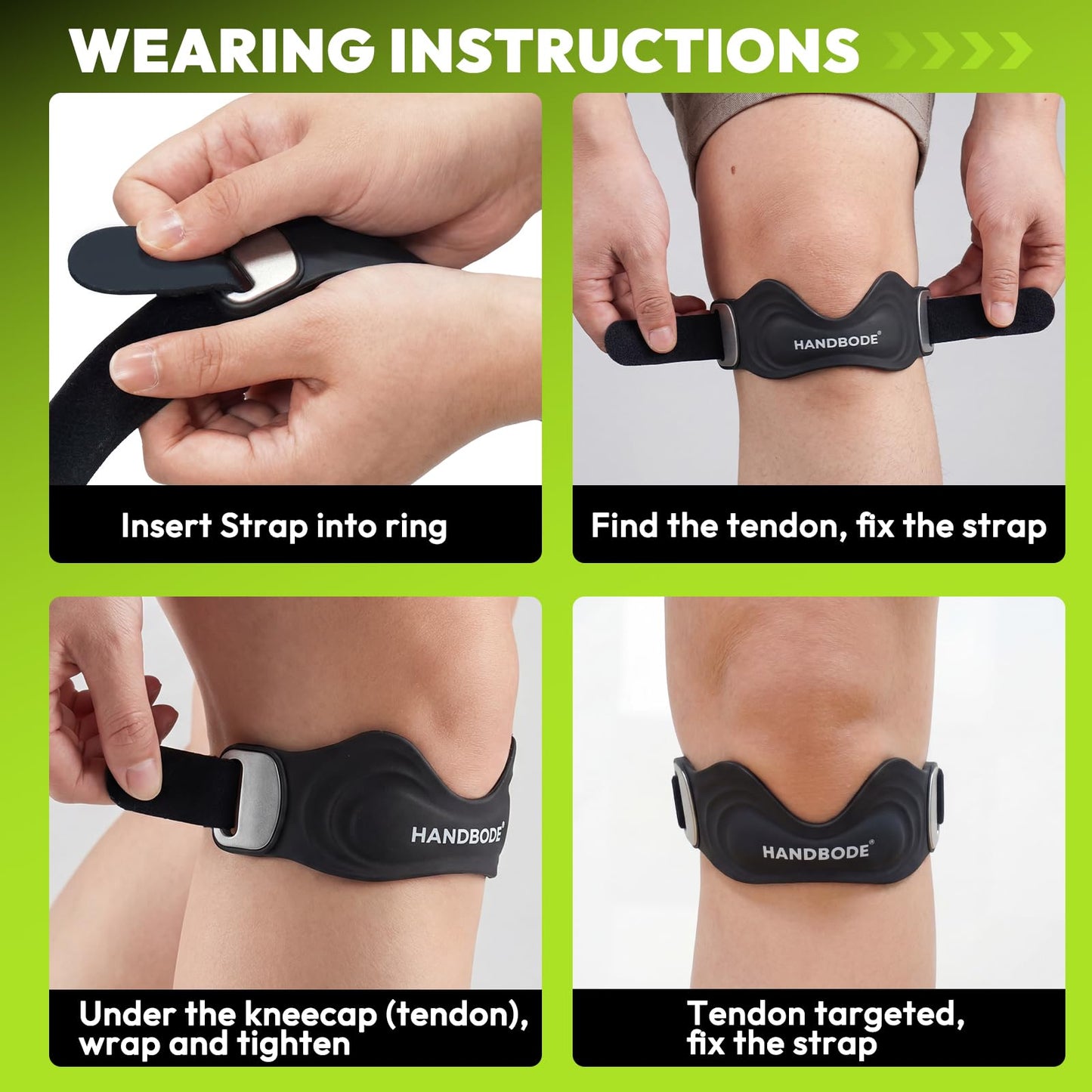 HANDBODE Patellar Tendon Support Strap, Knee Brace for Men & Women, 2 Pack