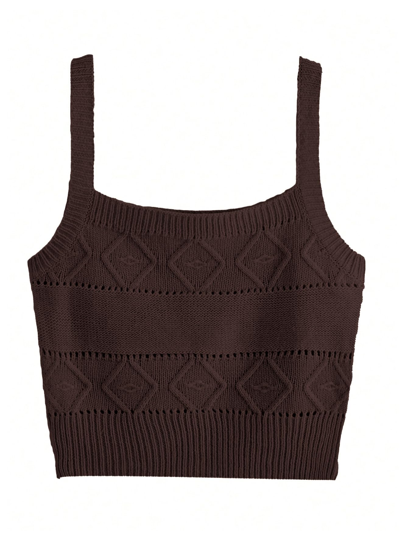 SweatyRocks Women's Sleeveless Solid Knit Straps Crop Tank Tops Brown Medium