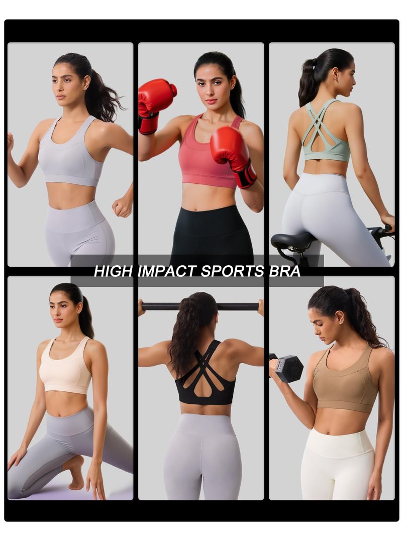 High Impact Sports Bras for Women – High Support Molded Cups, Adjustable Straps & Back Closure, Cross, Workout & Running Bra Black