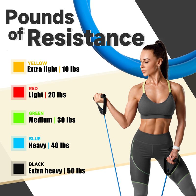 Single Resistance Bands with Handles for Working Out Women and Men, Exercise Bands with Door Anchor, Stretch Bands for Home Workouts, Simple Guide Included (Light-red-20 lbs)