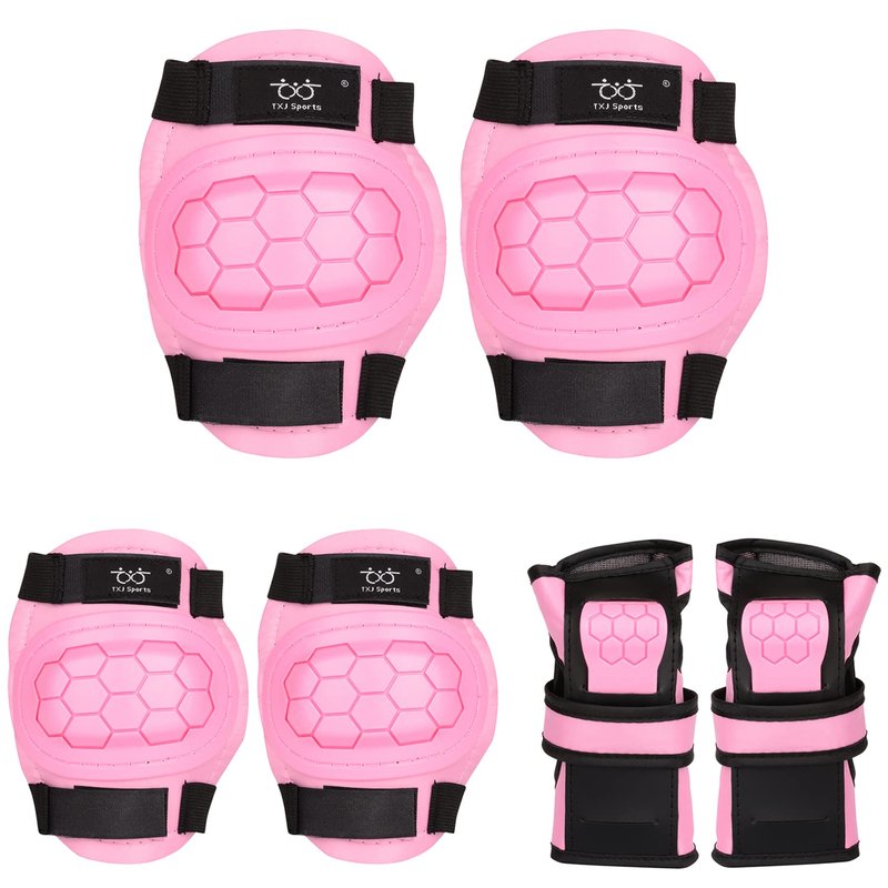 TXJ Sports Elbow and Knee Pads Kids with Wrist Guards Protective Gear for Skateboard Roller Skating Biking Skating Inline Skates Longboarding Derby Riding Scooter