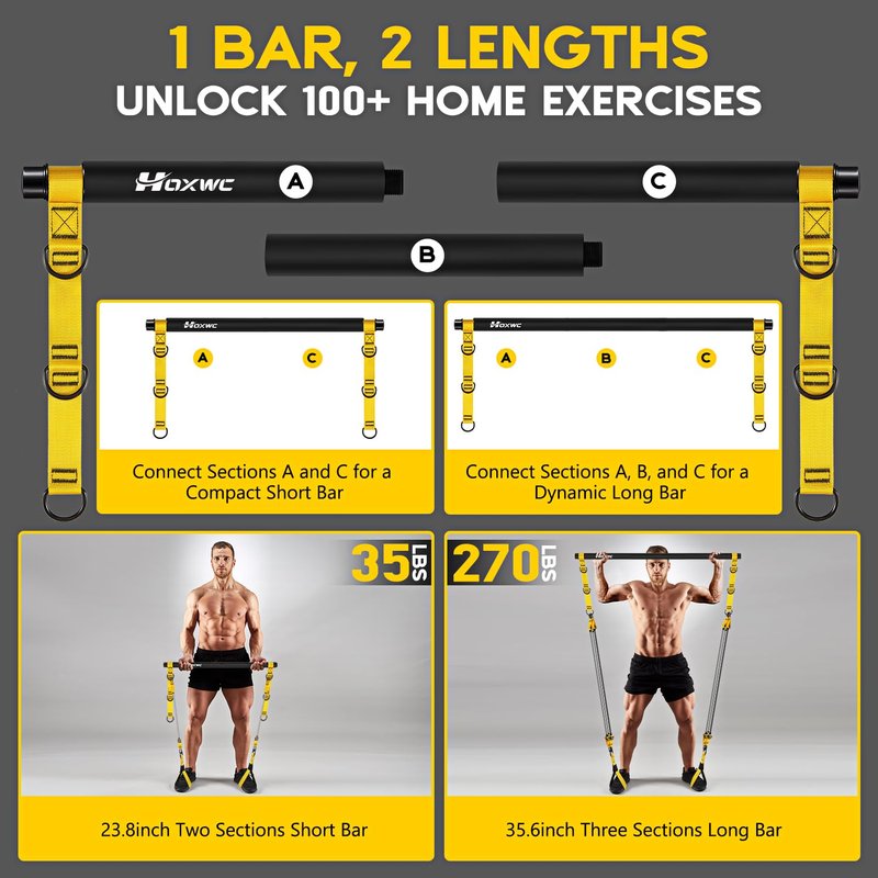 HOXWC Heavy Pilates Equipment, Portable Pilates Bar Kit with Resistance Bands, Professional Adjustable Squat Workout Equipment for Men, Home Gym Muscle Strength Training, Full Body Exercise