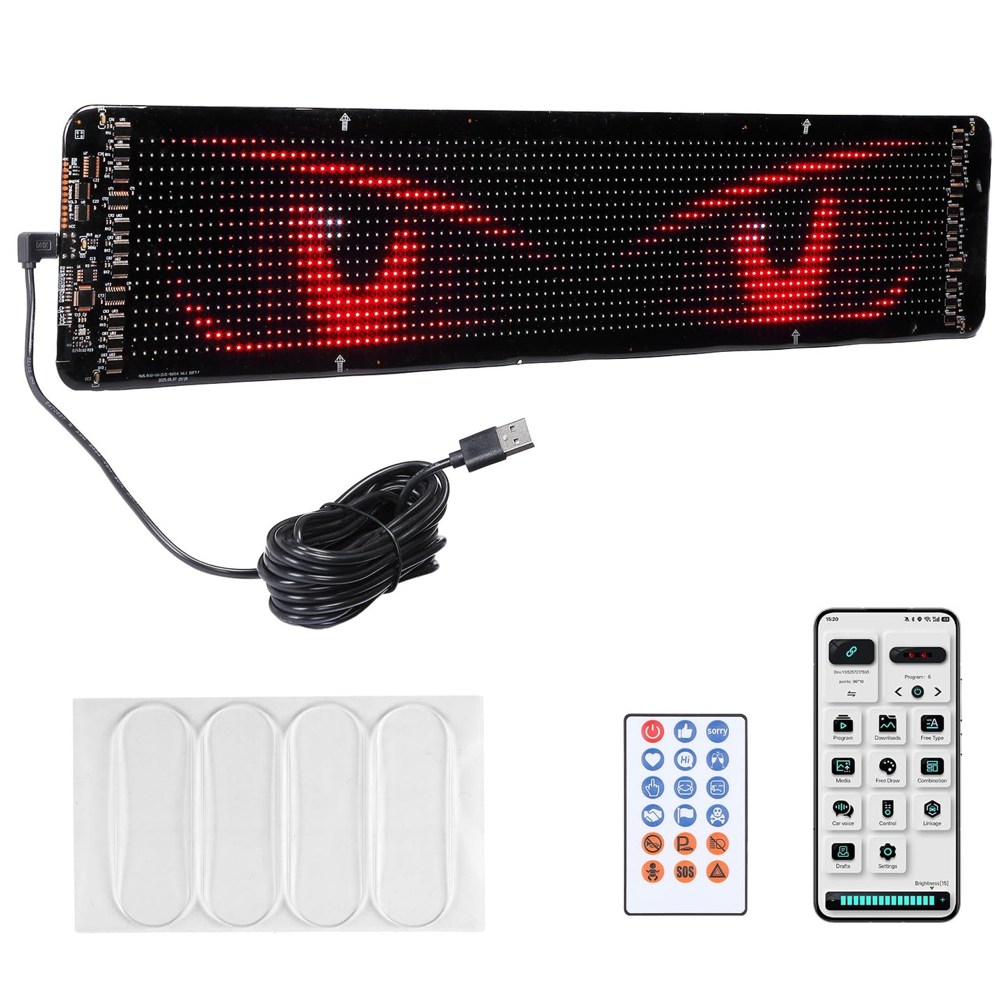 KEMIMOTO Flexible LED Digital Display Screen, Programmable Eye Light for Car Windshield with Remote & App Control, Portable LED Sign for Golf Carts, Festivals, Bars, Home Decorations, Sports Events