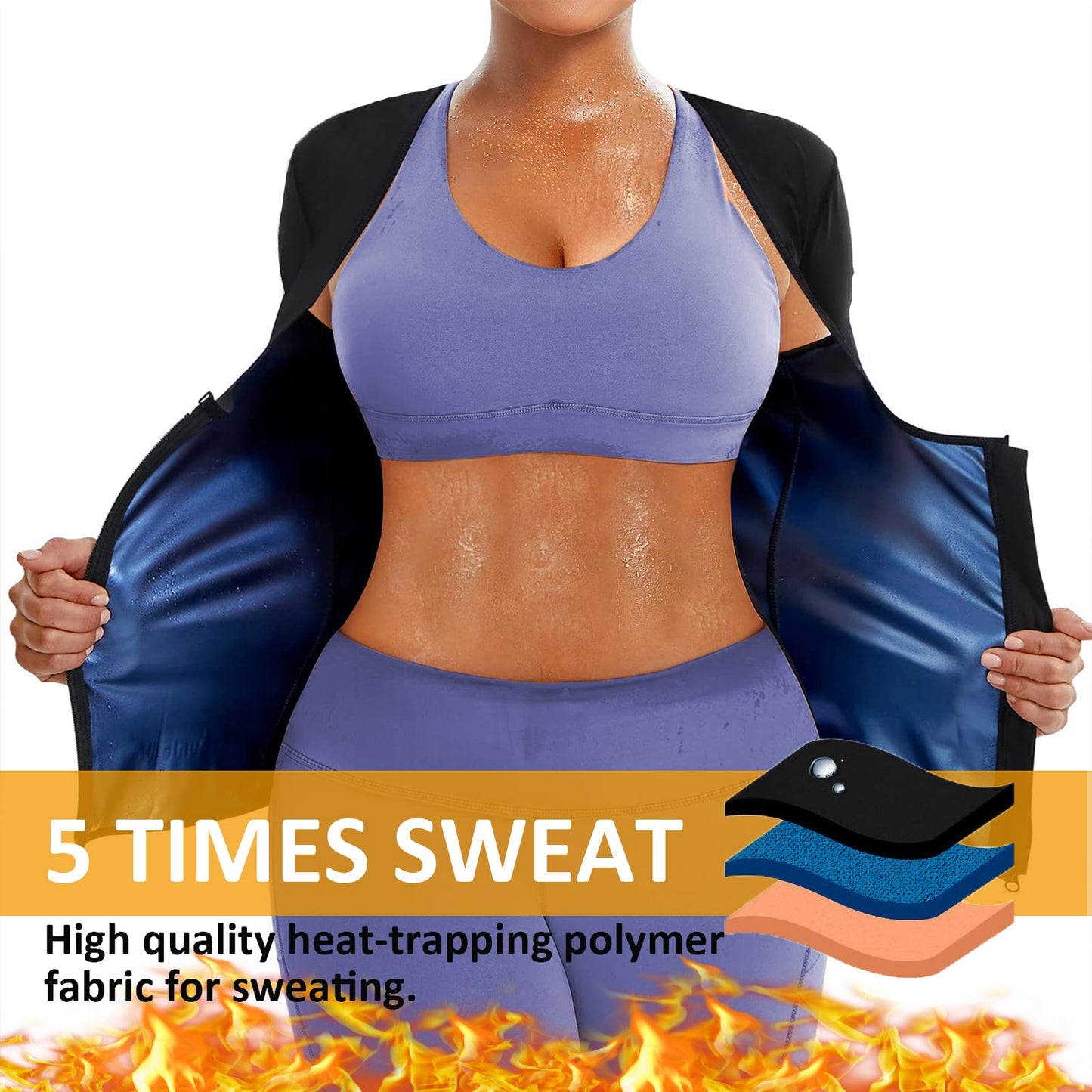 Sauna Suit Shirt for Women Weight Loss Sweat Waist Trainer Plus Size Vest Workout Compression Tank Top Body Shaper with Zipper XXL