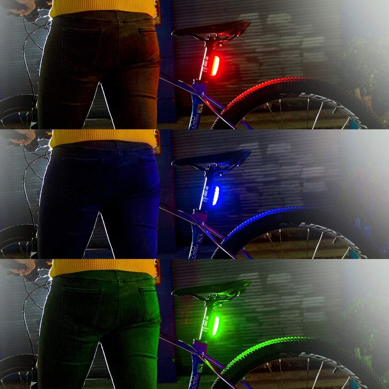 Bike Tail Light USB Rechargeable-Super Bright LED Bicycle Rear Light with Red/Blue/Green Color Waterproof Taillight for Cycling Safety (Red/Blue/Green)