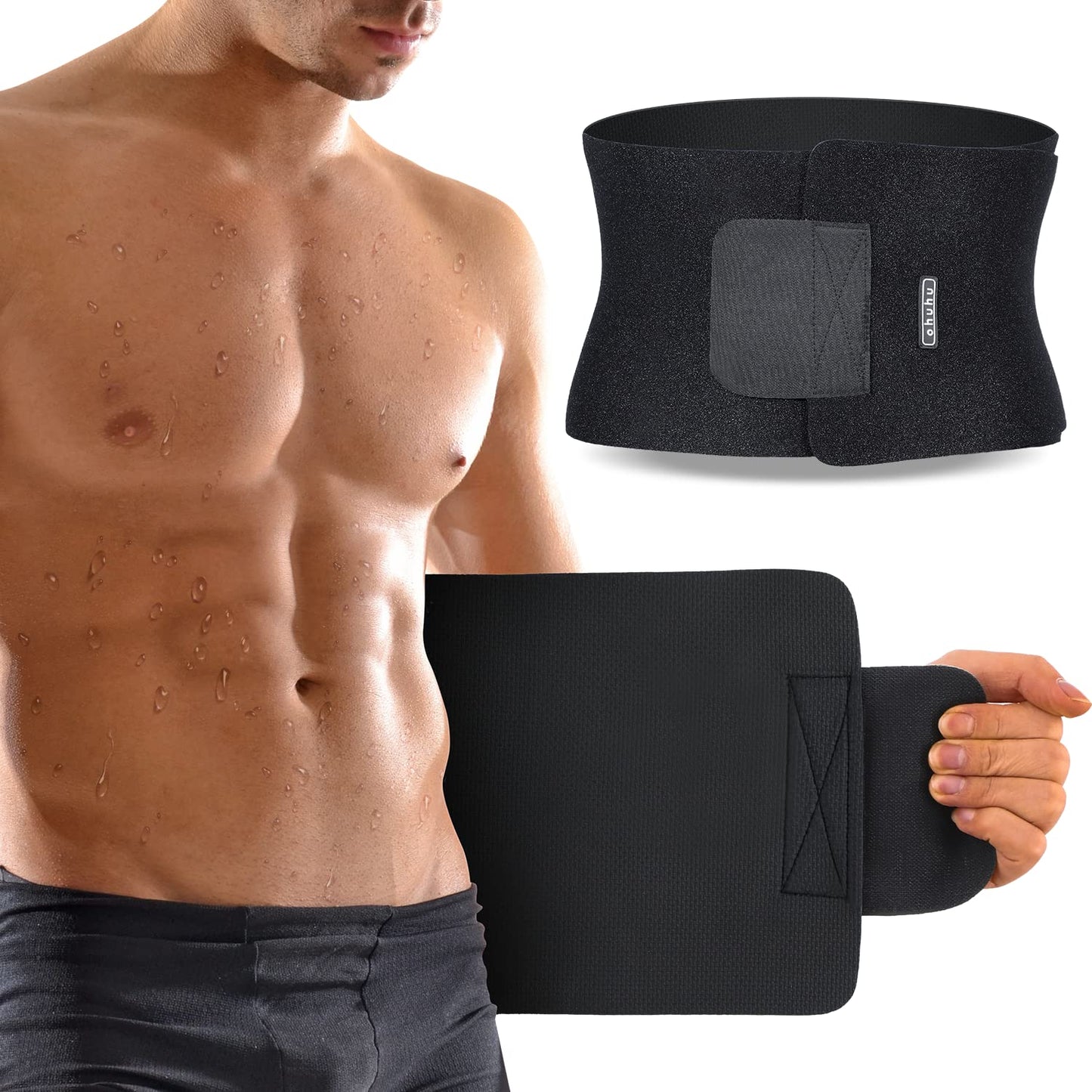 Ohuhu Waist Trimmer, Adjustable Neoprene Ab Trainer Belt for Men Black