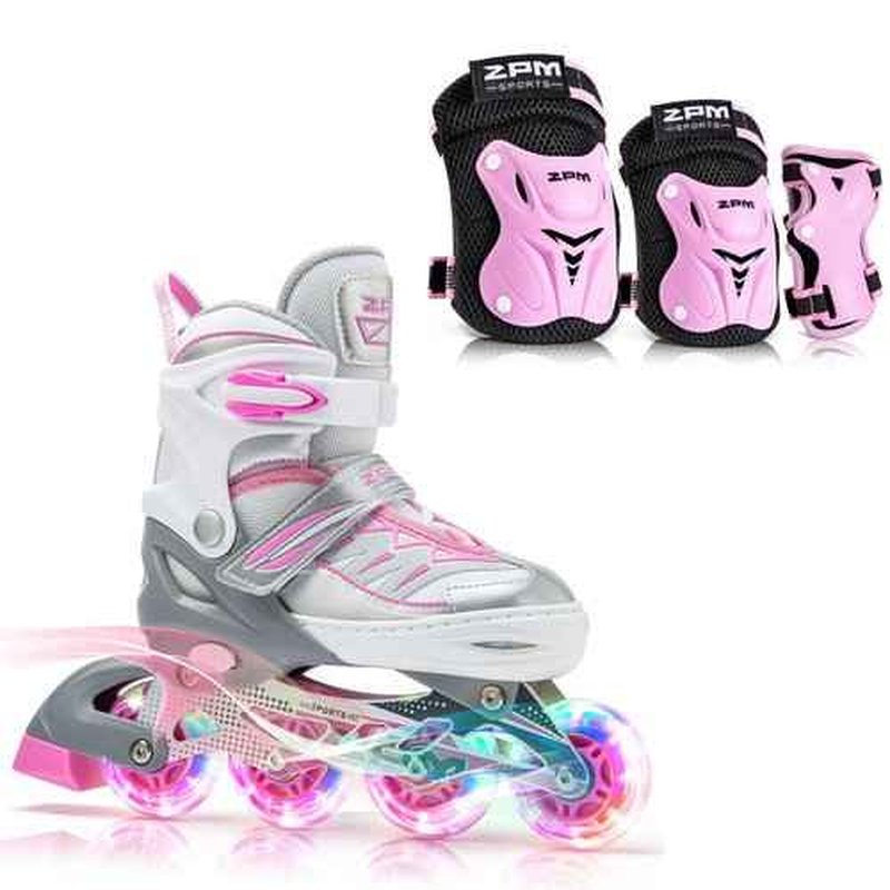 2PM SPORTS Silver M Inline Skates & Pink M Protective Gear Set
