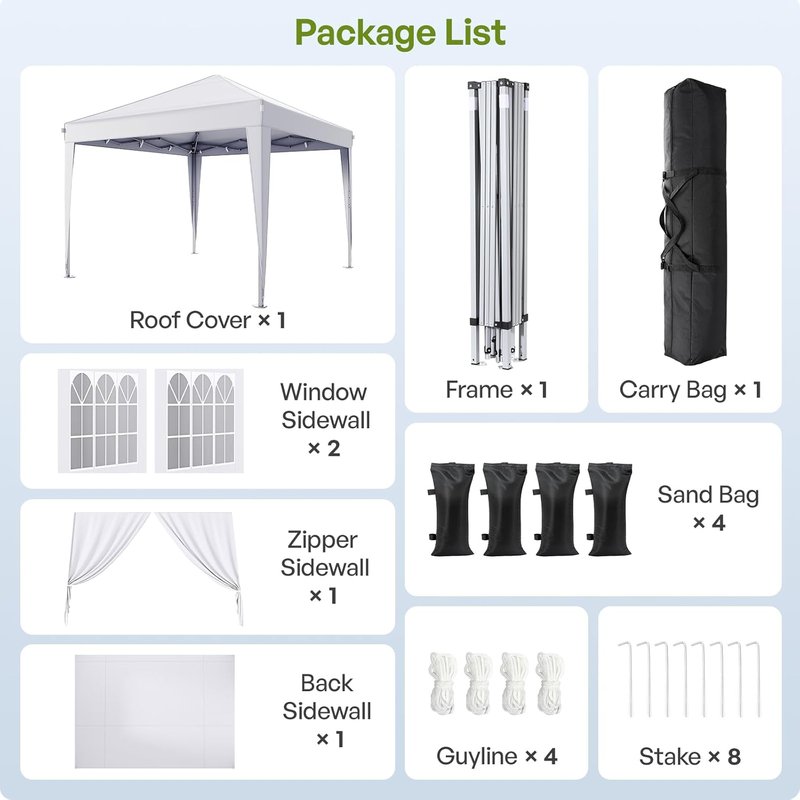 10x10 Pop Up Canopy Tent with Sidewalls - Durable Outdoor Instant Shelter for Events, Camping & Backyard Parties | White