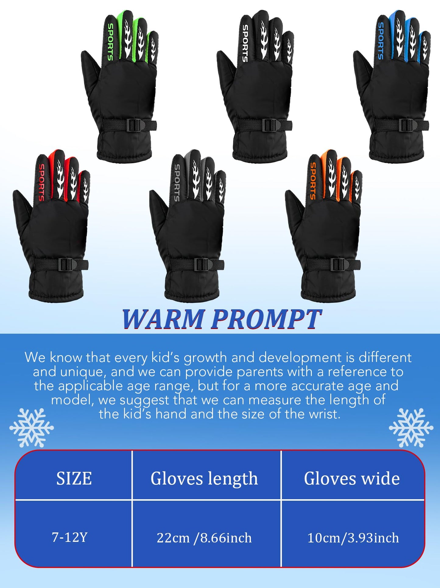 SATINIOR 6 Pairs Kids Winter Gloves Waterproof Ski Gloves Snow Warm Full Finger Snowboard Unisex Gloves for Cold Weather Boys Girls (Elegant Color,7-12 Years)