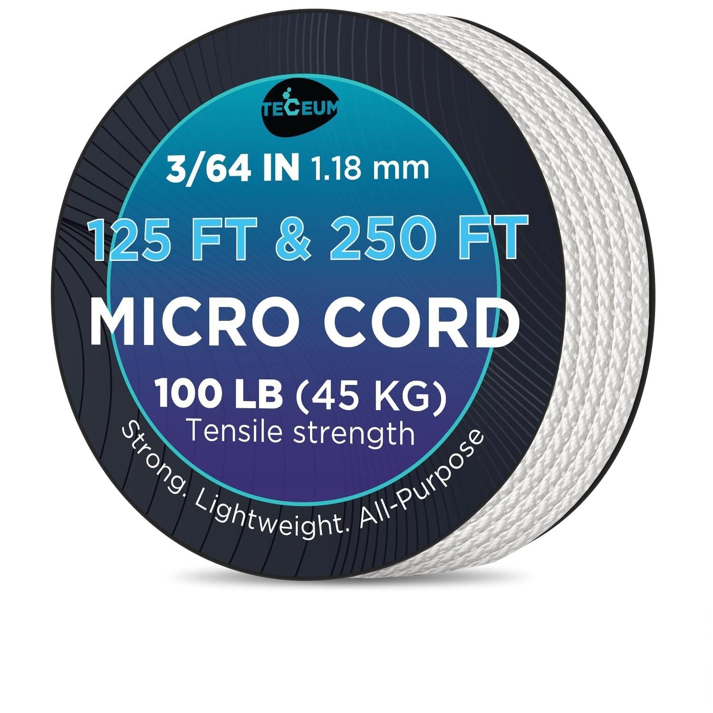 TECEUM Micro Paracord – White – 1.18 mm x 250 ft – Micro Utility Cord – Thin Braided Paracord Rope Nylon Polyester – Wind Chime Replacement – Survival Strong String 007c