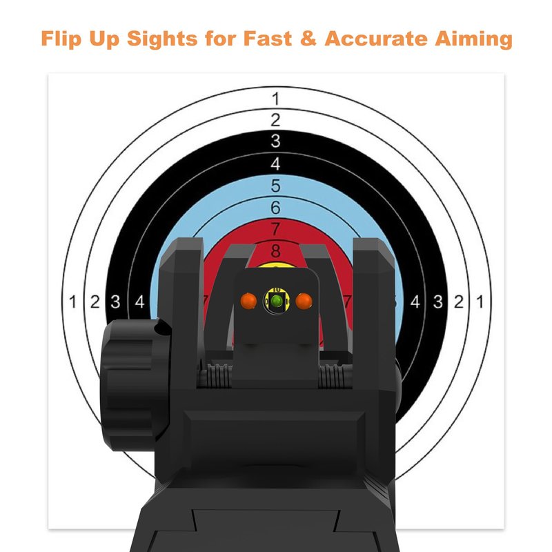 TFFUAM Foldable Fiber Optic Nylon Sights Flip Up Front and Back Sights Fiber Sights Set Back Up Sight Fit for Picatinny and Weaver 20mm Rails (Front Green+Back Red)