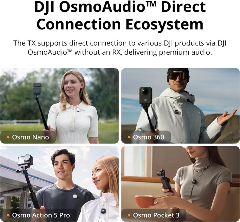 DJI Mic 2 Wireless Microphone - Intelligent Noise Cancelling, 250m Range | Compatible with iPhone, Android, Camera, Vlogs