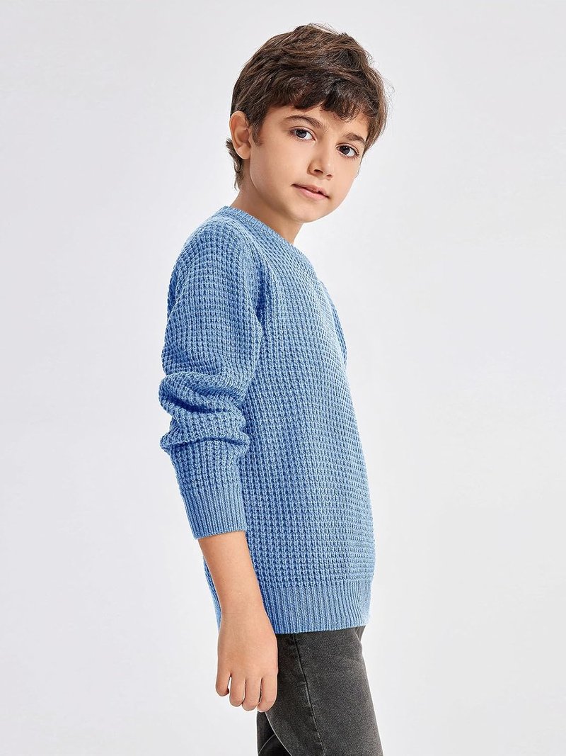 Boys Casual Pullover Sweater - Chunky Crewneck Waffle Knit Jumper | Sizes 4-14 Years